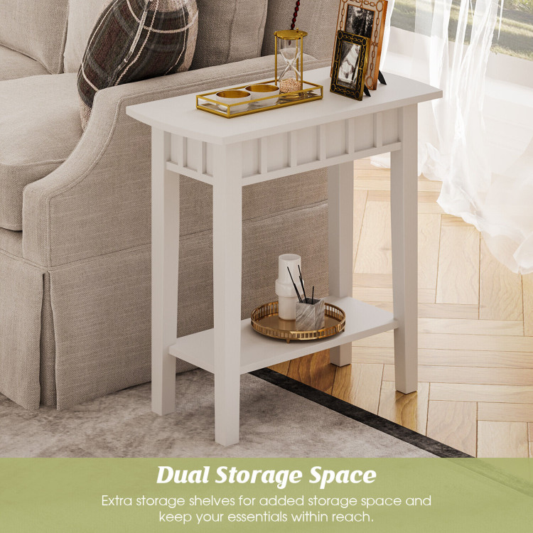 2-Tier Narrow Wood End Table with Storage Shelf for Small Spaces-WhiteCostway Gallery View 2 of 10
